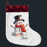 Calcetín Navideño Grande Fluffy Marshmallow Snowman<br><div class="desc">Imagina a un Navidad encantador con un hombre de nieve adorable y florido hecho a partir de malvaviscos. Alrededor de su base, los malvaviscos con centros rosados parecen derretirse. Él luce un sombrero superior y una bufanda con puntas de polka. El surtido se termina con un borde que imita a...</div>