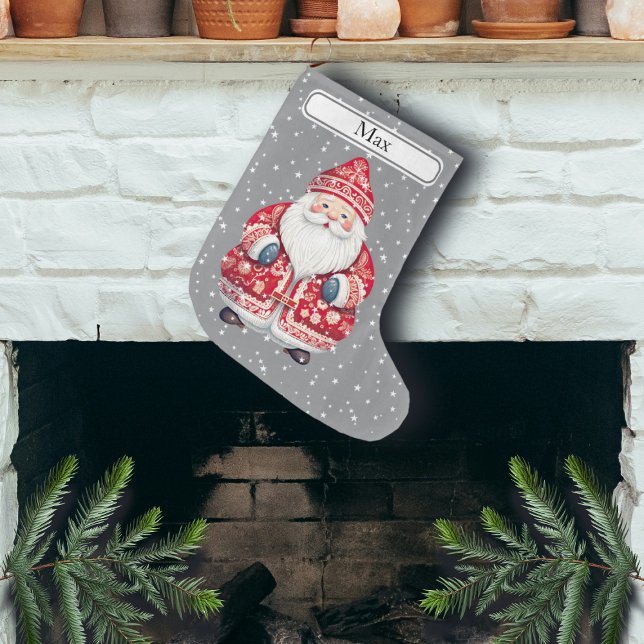 Calcetín Navideño Grande Folk Escandinavo Santa Claus - Nombre (Subido por el creador)