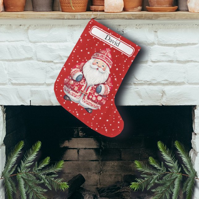 Calcetín Navideño Grande Folk Escandinavo Santa Claus - Nombre (Subido por el creador)