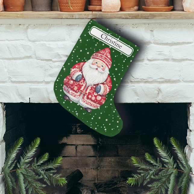 Calcetín Navideño Grande Folk Escandinavo Santa Claus - Nombre (Subido por el creador)