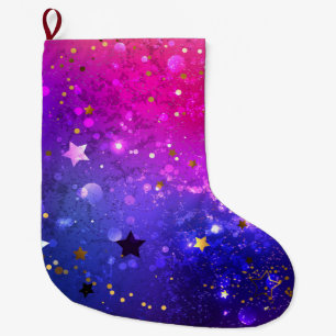 Calcetín Navideño Grande Fondo azul rosa brillante