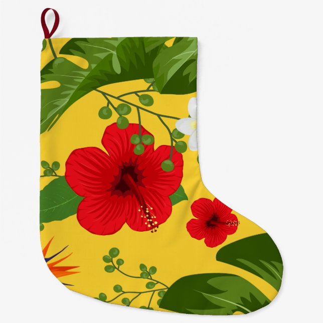Calcetín Navideño Grande Fondo de las flores tropicales 10 (Anverso)