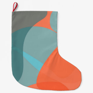Calcetín Navideño Grande formas orgánicas onduladas de diseño, naranja, azu