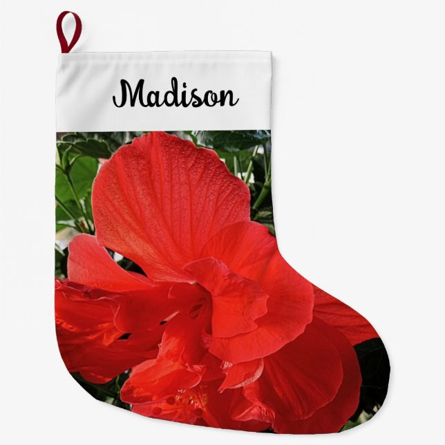 Calcetín Navideño Grande Foto de Naranja Doble nombre personalizado de hibi (Anverso)