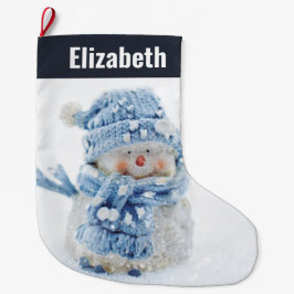 Calcetín Navideño Grande Foto de un muñeco de nieve en invierno - Navidades