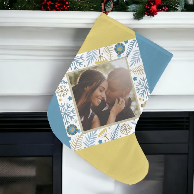 Calcetín Navideño Grande Foto moderna personalizada por navidades (Christmas Personalized Modern Photo Large Christmas Stocking from Ricaso. Photo gifts )