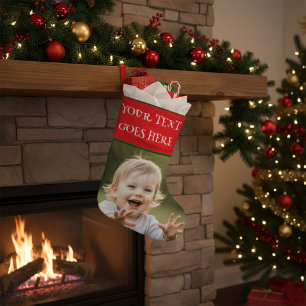 Calcetín Navideño Grande Foto Personalizada de Navidad con Imagen y Nombre