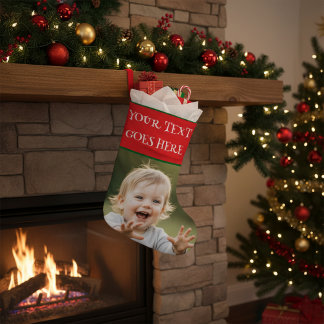 Calcetín Navideño Grande Foto Personalizada de Navidad con Imagen y Nombre