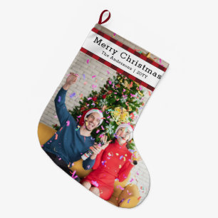 Calcetín Navideño Grande Foto y nombre de familia personalizados Elegante
