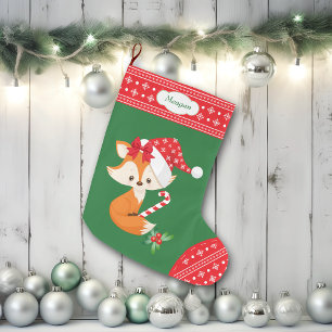 Calcetín Navideño Grande Fox y bastón de caramelo