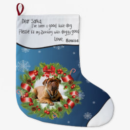 Calcetín Navideño Grande FRAME DE FOTOS Blue Snowflake para la foto de tu p