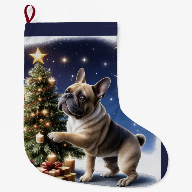 Calcetín Navideño Grande Französische Bulldogge Weihnachten Baum (Anverso)