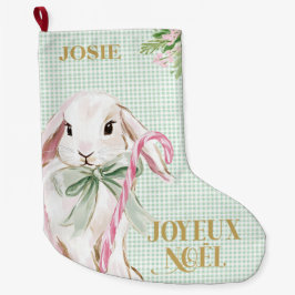 Calcetín Navideño Grande French Bunny & Green Gingham Joyeux Noël