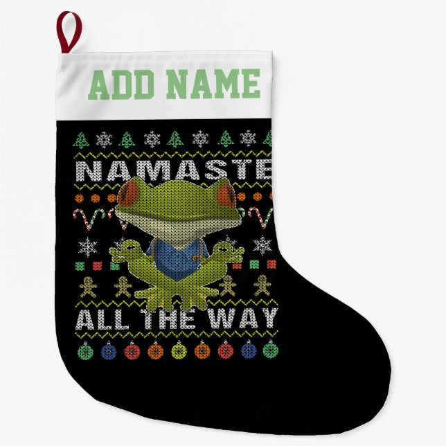 Calcetín Navideño Grande Frog Namaste hasta los Navidades feos (Anverso)