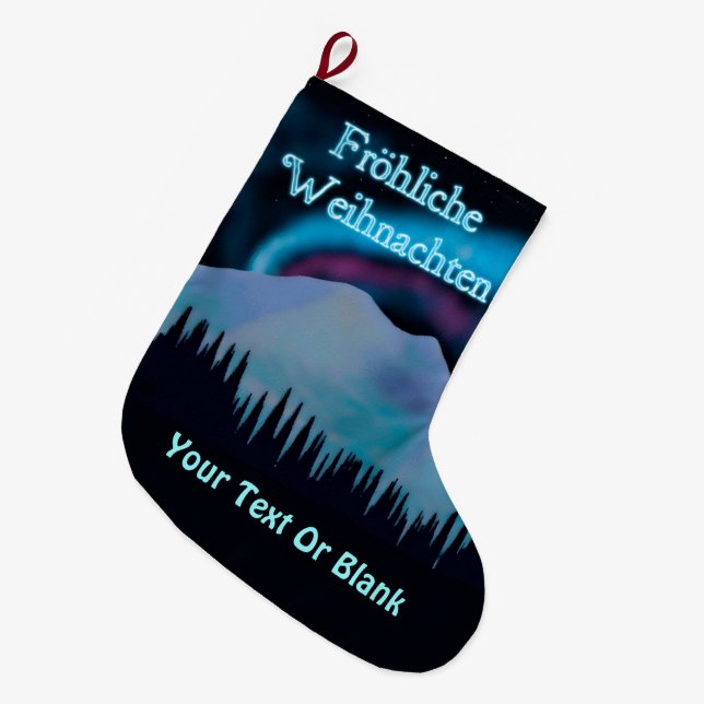 Calcetín Navideño Grande Frohliche Weihnachten - Aurora Azul (Frente (Colgado))