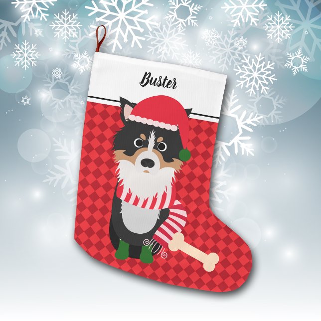 Calcetín Navideño Grande Frontera Collie Santa Red personalizada (Subido por el creador)