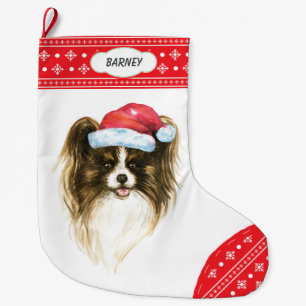 Calcetín Navideño Grande Frontera de copos de nieve para perro papilón de S