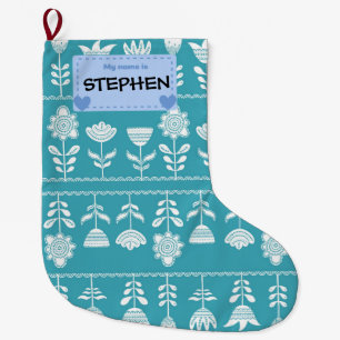 Calcetín Navideño Grande Fun Blue Scandinavian estampado festivo