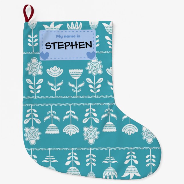 Calcetín Navideño Grande Fun Blue Scandinavian estampado festivo (Anverso)