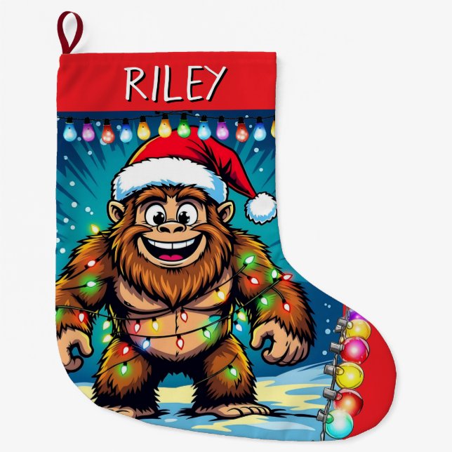 Calcetín Navideño Grande Funny Christmas Sasquatch Personalized (Anverso)