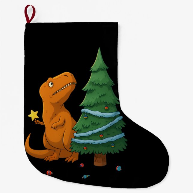Calcetín Navideño Grande Funny Dinosaur Christmas – Cute T-Rex Holiday (Anverso)