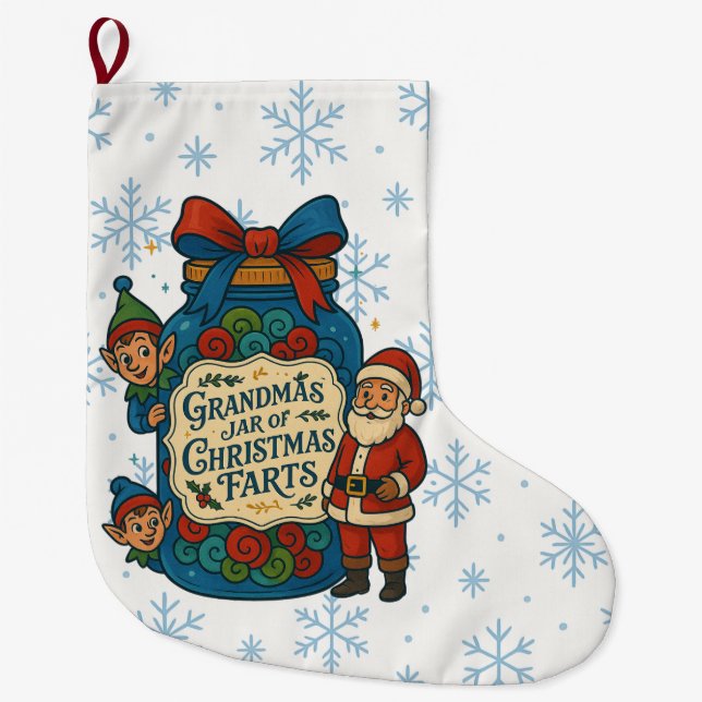 Calcetín Navideño Grande Funny Grandma’s Jar of Christmas Farts (Anverso)