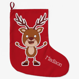 Calcetín Navideño Grande Funny Reindeer Navidades de nombres personalizados