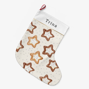 Calcetín Navideño Grande Galletas De Navidad De Estrella Blanca Crema Marró