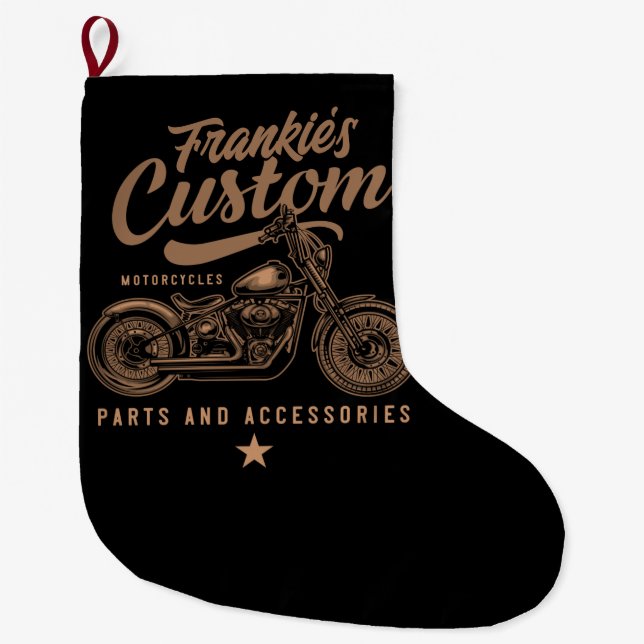 Calcetín Navideño Grande Garaje de motocicleta Bobber Personalizado de moto (Anverso)