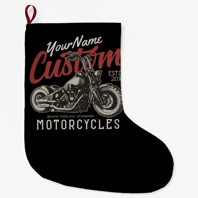 Calcetín Navideño Grande Garaje para motociclistas Rebel Cruiser Personaliz (Anverso)