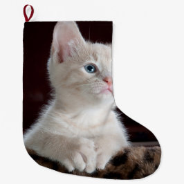 Calcetín Navideño Grande Gatito blanco vulnerable