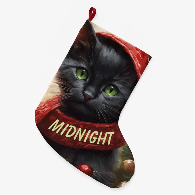 Calcetín Navideño Grande Gatito negro (Frente (Colgado))