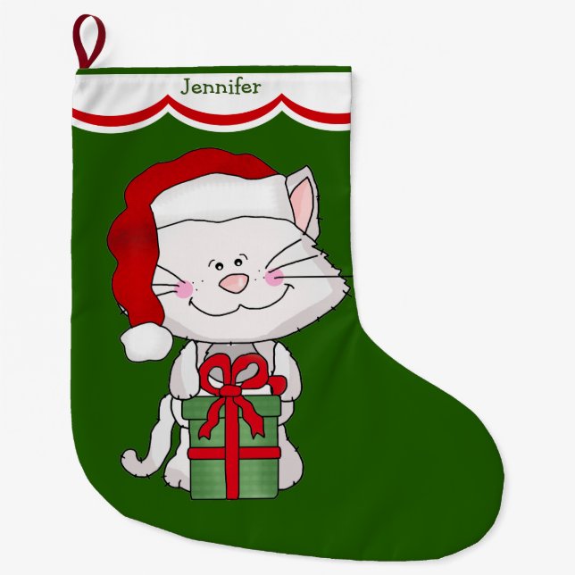Calcetín Navideño Grande Gato blanco del gatito (Anverso)