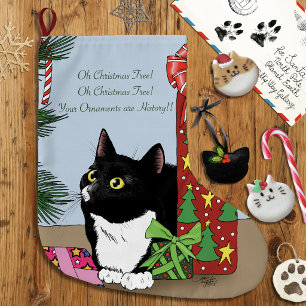 Calcetín Navideño Grande Gato de esmoquin negro y blanco divertido en Navid