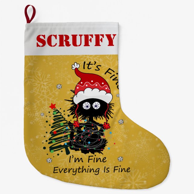 Calcetín Navideño Grande Gato lindo con luces Navidades (Anverso)