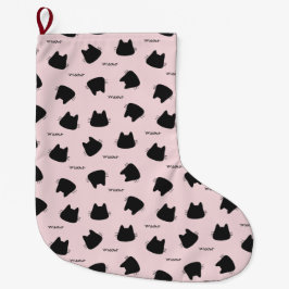 Calcetín Navideño Grande Gato Negro Adorable Patrón Rosa Meow Gatito