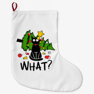 Calcetín Navideño Grande Gato Negro Divertido Árbol De Navidad Alegre Santa