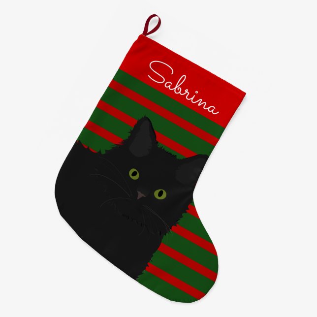 Calcetín Navideño Grande Gato negro personalizado (Frente (Colgado))