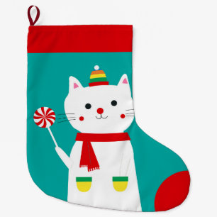 Calcetín Navideño Grande Gato personalizado feliz Lollipop del gatito