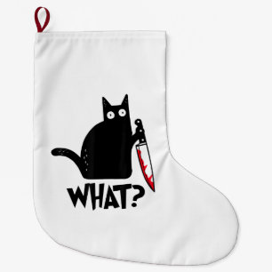 Calcetín Navideño Grande Gato Qué_ Divertido Gato Negro