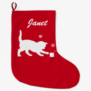 Calcetín Navideño Grande Gato que juega con personalizable del ornamento