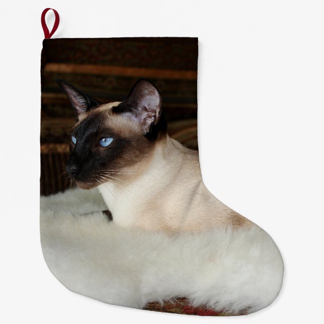 Calcetín Navideño Grande Gato siamés elegante (Anverso)