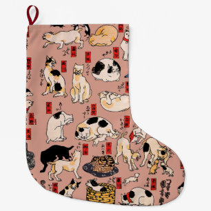 Calcetín Navideño Grande gatos japoneses Ukiyo-e Funny kitty