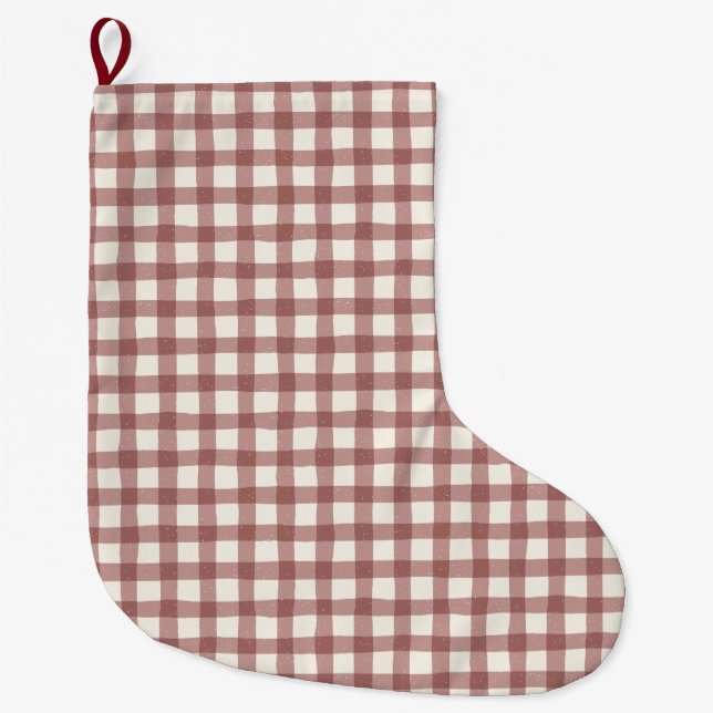 Calcetín Navideño Grande Gingham de Arándano Rojo Granate (Anverso)