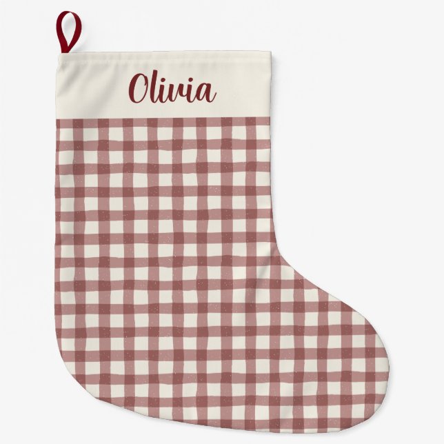 Calcetín Navideño Grande Gingham de Arándano Rojo Granate (Anverso)