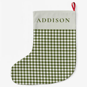 Calcetín Navideño Grande Gingham verde moderno y rústico