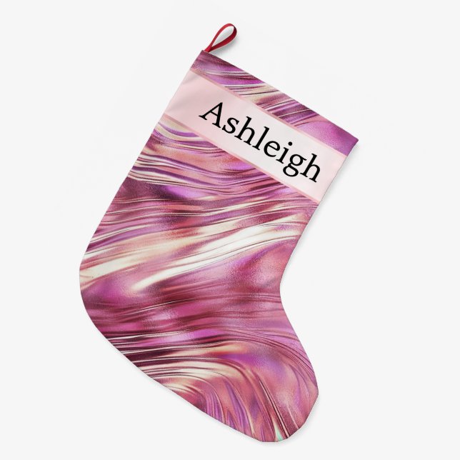 Calcetín Navideño Grande Girly Pink Pearl Rosa Gold Glam (Frente (Colgado))