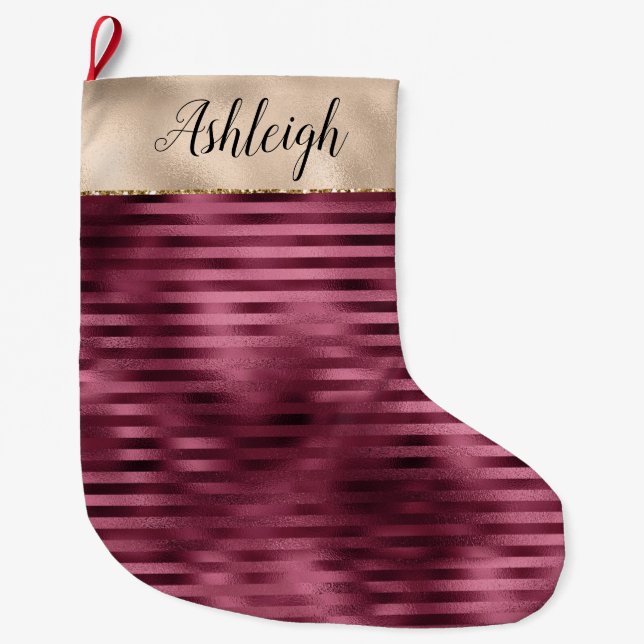 Calcetín Navideño Grande Girly Red Stripes Gold Glam (Anverso)