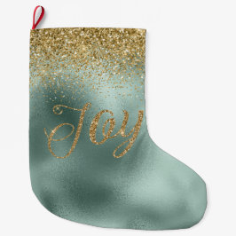 Calcetín Navideño Grande Glam Aqua Green Gold Purpurina Joy