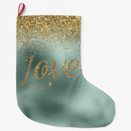 Calcetín Navideño Grande Glam Aqua Green Gold Purpurina Love